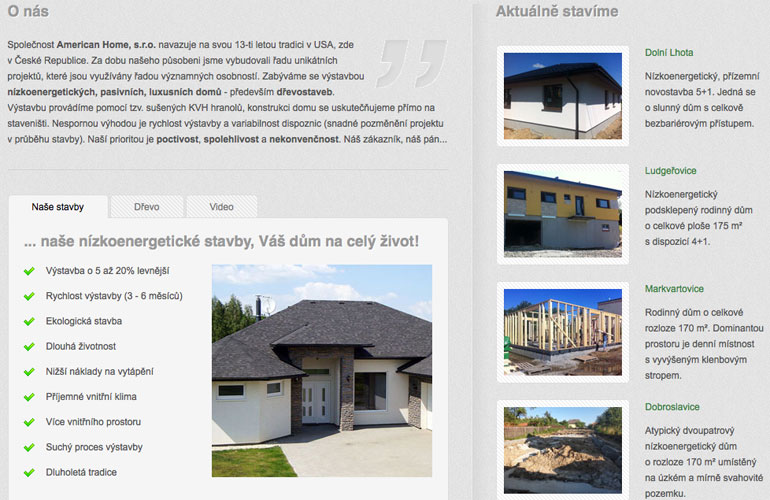 Ukázka webu AmericanHome.cz - 2