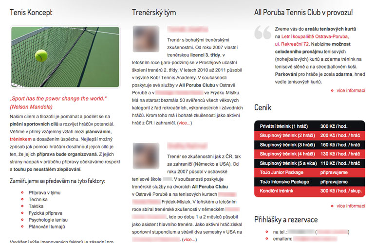 Ukázka webu TenisKoncept.cz - 2